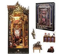 OurMiao Book Nook Kit William Castle, DIY Booknooks Kit for Adults Teens with Sensor Lights, Bookshelf Diorama Miniature Scenes Insert Decor, 3D Wooden Puzzle Miniature House Kit Gifts