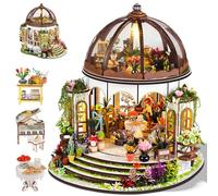 OurMiao Miniature House Kit Hanging Garden, DIY Miniature Dollhouse Kit for Adults with Furniture & LED Lights, Wooden Craft Gifts for Adults Women Teens