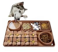 OurMiao Silicone Snuffle Mat for Dogs, Dog Slow Feeder Bowls Lick Mat with Suction Cups, Interactive Dog Puzzle Feeder Toys Sniff Mat Foraging Mat for Puppy Smell Training Slow Eating (Brown)