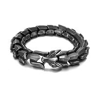 Ouroboros - Jormungandr Viking Bracelet, Men Stainless Steel Heavy Handmade Punk Vintage Biker Snake Wrist Chain, Novelty Nordic Serpent Dragon Amulet Ethnic Jewelry Cuff Bangle,Style 1 Black,23cm