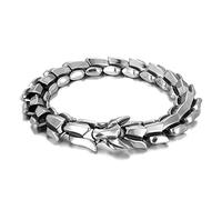 Ouroboros - Jormungandr Viking Bracelet, Men Stainless Steel Heavy Handmade Punk Vintage Biker Snake Wrist Chain, Novelty Nordic Serpent Dragon Amulet Ethnic Jewelry Cuff Bangle,Style 1 Silver,23cm