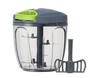 Ourokhome Garlic Grinder Onion Chopper, 2 in 1 Manual Food Processor Portable Speed Pull String Vegetable Cutter for Veggies, Ginger, Fruits, Nuts, Herbs with a blend blade etc, 900 ml, Gray