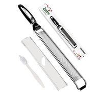 Ourokhome Kitchen Lemon Zester, Stainless Steel Hand Held Parmesan Cheese Grater for Ginger, Chocolate, Coconut, Lime, Nutmeg, Citrus, Fruit, Vegetable with Cleaning Brush, Dishwasher safe, Black