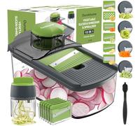 Ourokhome Mandolin Slicer with Handheld Spiralizer, Hand Safe Vegetable Shredder with 6 Mandoline Blades, Veggie Waffle Cutter for Potato, Carrot, Zucchini, Essential Kitchen Gadgets (10 in 1, Gray)