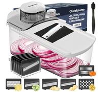 Ourokhome Mandolin Vegetable Slicer, Multifunctional Veggie Slicer Shredder with Container, Wave Cutter for Potato, Carrot, Zucchini, Onion, Essential Kitchen Gadgets (6 in 1, White)