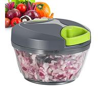 Ourokhome Manual Food Processor Vegetable Chopper, Portable Hand Pull String Garlic Mincer Onion Cutter for Veggies, Ginger, Fruits, Nuts, Herbs, etc., 2 Cup, Grey.