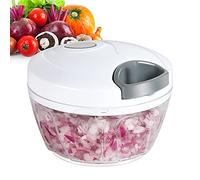 Ourokhome Mini Garlic Grinder Onion Chopper, Manual Food Processor Portable Speed Vegetable Cutter for Veggies, Ginger, Fruits, Nuts, Herbs etc., 2 Cup, White with Gray Pull Cord