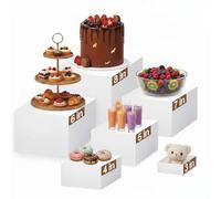 Oursouion Buffet Risers, Food Display Stand,6-Piece Plinths Set, Cake Stand (White, 3-8 Inch)-Multiple Heights for Dessert Table, Buffet, Jewelry & Collectibles - Stackable Acrylic Display Boxes
