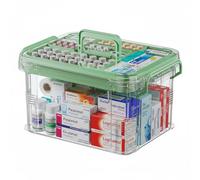 Oursouion Medicine Storage Box, Medicine Box, First Aid Box Household Medicine Container For Medicine Storage, 2-Layer Multi Grid Medicine Box, Portable with Lid Medication Storage Box (L)