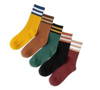 OurSuperDeals Striped Crew Socks for Women Teen Girls Retro Vintage Cute Above Ankle Fashion Cotton Socks, 5 Pairs A-set, M