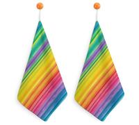 OURTEV Hand Towels for Bathroom Quick Dry Hand Towel Set Rainbow Colored Striped Hanging Kitchen Towels Super Soft Face Towels Highly Absorbent Decorative Hand Towel Set