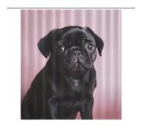 OURTEV Shower Curtains for Bathroom Decorative Bathroom Curtain Cute Black Pug Hotel Bath Curtain with Hooks Long Curtains for Bathroom Showers Branch Shower Curtains