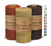 OurTop 3 Rolls Premium Macrame Cord, 3mm x 100m Braided Macrame Rope Twisted Cord Yarn Macrame Yarn Thick Rope for Wall Hangings, Plant Hangers, DIY Crafts(Dark Khaki, Reddish Brown, Dark Brown)