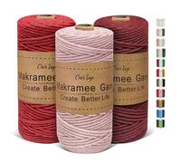 OurTop 3 Rolls Premium Macrame Cord, 3mm x 100m Braided Macrame Rope Twisted Cord Yarn Macrame Yarn Thick Rope for Wall Hangings, Plant Hangers, DIY Crafts(Light Pink, Red, Wine Red)