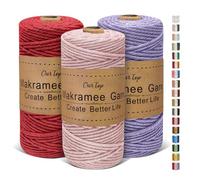 OurTop 3 Rolls Premium Macrame Cord, 3mm x 100m Braided Macrame Rope Twisted Cord Yarn Macrame Yarn Thick Rope for Wall Hangings, Plant Hangers, DIY Crafts(Light Pink, Light Purple, Red)