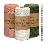 OurTop 3 Rolls Premium Macrame Cord, 3mm x 100m Braided Macrame Rope Twisted Cord Yarn Macrame Yarn Thick Rope for Wall Hangings, Plant Hangers, DIY Crafts(Beige, Brick Red, Army Green)