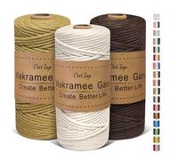 OurTop 3 Rolls Premium Macrame Cord, 3mm x 100m Braided Macrame Rope Twisted Cord Yarn Macrame Yarn Thick Rope for Wall Hangings, Plant Hangers, DIY Crafts(Beige, Dark Khaki, Dark Brown)