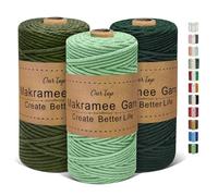 OurTop 3 Rolls Premium Macrame Cord, 3mm x 100m Braided Macrame Rope Twisted Cord Yarn Macrame Yarn Thick Rope for Wall Hangings, Plant Hangers, DIY Crafts(Light Green, Dark Green, Army Green)