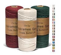OurTop 3 Rolls Premium Macrame Cord, 3mm x 100m Braided Macrame Rope Twisted Cord Yarn Macrame Yarn Thick Rope for Wall Hangings, Plant Hangers, DIY Crafts(Beige, Wine Red, Dark Green)