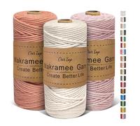 OurTop 3 Rolls Premium Macrame Cord, 3mm x 100m Braided Macrame Rope Twisted Cord Yarn Macrame Yarn Thick Rope for Wall Hangings, Plant Hangers, DIY Crafts(Beige, Light Pink, Brick Red)