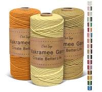 OurTop 3 Rolls Premium Macrame Cord, 3mm x 100m Braided Macrame Rope Twisted Cord Yarn Macrame Yarn Thick Rope for Wall Hangings, Plant Hangers, DIY Crafts(Yellow, Orange, Dark Khaki)