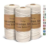 OurTop 3 Rolls Premium Macrame Cord, 3mm x 100m Braided Macrame Rope Twisted Cord Yarn Macrame Yarn Thick Rope for Wall Hangings, Plant Hangers, DIY Crafts(Beige x 3)