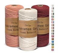 OurTop 3 Rolls Premium Macrame Cord, 3mm x 100m Braided Macrame Rope Twisted Cord Yarn Macrame Yarn Thick Rope for Wall Hangings, Plant Hangers, DIY Crafts(Beige, Brick Red, Wine Red)