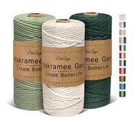OurTop 3 Rolls Premium Macrame Cord, 3mm x 100m Braided Macrame Rope Twisted Cord Yarn Macrame Yarn Thick Rope for Wall Hangings, Plant Hangers, DIY Crafts(Beige, Light Green, Dark Green)