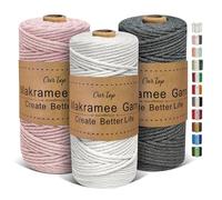 OurTop 3 Rolls Premium Macrame Cord, 3mm x 100m Braided Macrame Rope Twisted Cord Yarn Macrame Yarn Thick Rope for Wall Hangings, Plant Hangers, DIY Crafts(Beige, Light Pink, Grey)