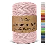 OurTop Premium Macrame Cord, 3mm x 300m Braided Macrame Rope Twisted Cord Yarn Macrame Yarn Thick Rope for Wall Hangings, Plant Hangers, DIY Crafts, Home Decorations, Gift Wrapping(Light Pink)