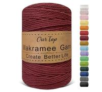 OurTop Premium Macrame Cord, 3mm x 300m Braided Macrame Rope Twisted Cord Yarn Macrame Yarn Thick Rope for Wall Hangings, Plant Hangers, DIY Crafts, Home Decorations, Gift Wrapping(Wine Red)
