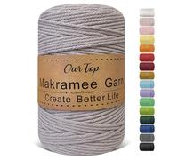 OurTop Premium Macrame Cord, 3mm x 300m Braided Macrame Rope Twisted Cord Yarn Macrame Yarn Thick Rope for Wall Hangings, Plant Hangers, DIY Crafts, Home Decorations, Gift Wrapping(Warm Gray)