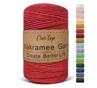 OurTop Premium Macrame Cord, 3mm x 300m Braided Macrame Rope Twisted Cord Yarn Macrame Yarn Thick Rope for Wall Hangings, Plant Hangers, DIY Crafts, Home Decorations, Gift Wrapping(Red)