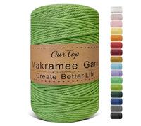 OurTop Premium Macrame Cord, 3mm x 300m Braided Macrame Rope Twisted Cord Yarn Macrame Yarn Thick Rope for Wall Hangings, Plant Hangers, DIY Crafts, Home Decorations, Gift Wrapping(Green)
