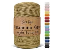 OurTop Premium Macrame Cord, 3mm x 300m Braided Macrame Rope Twisted Cord Yarn Macrame Yarn Thick Rope for Wall Hangings, Plant Hangers, DIY Crafts, Home Decorations, Gift Wrapping(Dark Khaki)