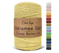 OurTop Premium Macrame Cord, 3mm x 300m Braided Macrame Rope Twisted Cord Yarn Macrame Yarn Thick Rope for Wall Hangings, Plant Hangers, DIY Crafts, Home Decorations, Gift Wrapping(Yellow)