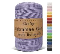 OurTop Premium Macrame Cord, 3mm x 300m Braided Macrame Rope Twisted Cord Yarn Macrame Yarn Thick Rope for Wall Hangings, Plant Hangers, DIY Crafts, Home Decorations, Gift Wrapping(Light Purple)