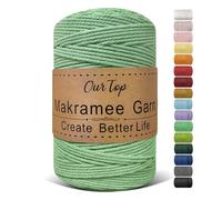 OurTop Premium Macrame Cord, 3mm x 300m Braided Macrame Rope Twisted Cord Yarn Macrame Yarn Thick Rope for Wall Hangings, Plant Hangers, DIY Crafts, Home Decorations, Gift Wrapping(Light Green)