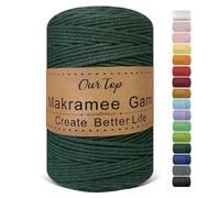 OurTop Premium Macrame Cord, 3mm x 300m Braided Macrame Rope Twisted Cord Yarn Macrame Yarn Thick Rope for Wall Hangings, Plant Hangers, DIY Crafts, Home Decorations, Gift Wrapping(Dark Green)