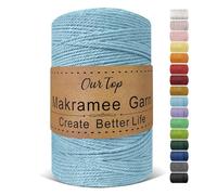OurTop Premium Macrame Cord, 3mm x 300m Braided Macrame Rope Twisted Cord Yarn Macrame Yarn Thick Rope for Wall Hangings, Plant Hangers, DIY Crafts, Home Decorations, Gift Wrapping(Sky Blue)