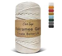 OurTop Premium Macrame Cord, 4mm x 160m Braided Macrame Rope Twisted Cord Yarn Macrame Yarn Thick Rope for Wall Hangings, Plant Hangers, DIY Crafts, Home Decorations, Gift Wrapping(Beige)