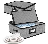 ouruer Quilted Platter Storage Case 2PACK-Fine China Storage Containers Hard Shell for Organizing,Stackable Plate Storage Containers with 8 Felt Dividers,dinnerware Storage,Moving Box,Moving Supplies