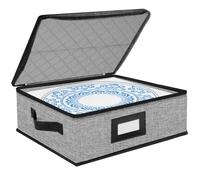 ouruer Quilted Platter Storage Case-Fine China Storage Containers Hard Shell for Organizing,Stackable Plate Storage Containers with 4 Felt Dividers,dinnerware Storage,Moving Box,Moving Supplies