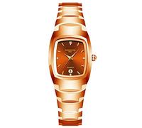 Ourui Men's Watches,Fashion Tungsten Steel Color Square Couple Style Steel Band Calendar Watch Waterproof Luminous Watch, Coffee Gold Ladies