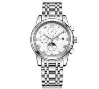 Ourui Men's Watches,Moon Phase Display Fully Automatic Mechanical Watch Business Luminous Men's Watch, Natural White