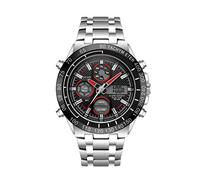 Ourui Men's Watches,Multifunctional Waterproof Quartz Electronic Watch Sports Calendar Waterproof Steel Band Watch, White Shell Red Letter