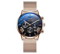 Ourui Wrist Watches,3 Eyes 6 Needles Multi-Function Waterproof Quartz Watch Moon Phase Luminous Fashion Men's Business Watch, All Rose Black Face
