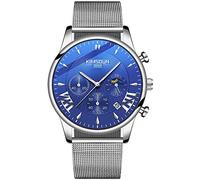 Ourui Wrist Watches,Fashion Trend Moon Phase Star Watch Multi-Function Waterproof Quartz Watch,Silver Shell Blue Mesh Belt