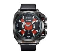 Ourui Wrist Watches,Fashionable Multifunction Big Dial Watch Business Casual Quartz Watch,Black Machine Red Face