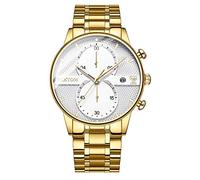 Ourui Wrist Watches,Luminous Waterproof Butterfly Snap Buckle Solid Steel Band Quartz Watch Men's Business Watch, Full Gold White Face